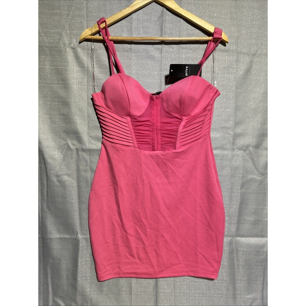 Privy Large Sheer Mesh Corset Mini Dress Bodycon‎ Stretch pink
